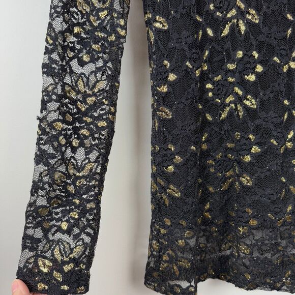 Hazel Top Women Medium Black Gold Floral Lace Mesh Whimsigoth Fairy Grunge Y2K - Picture 6 of 9